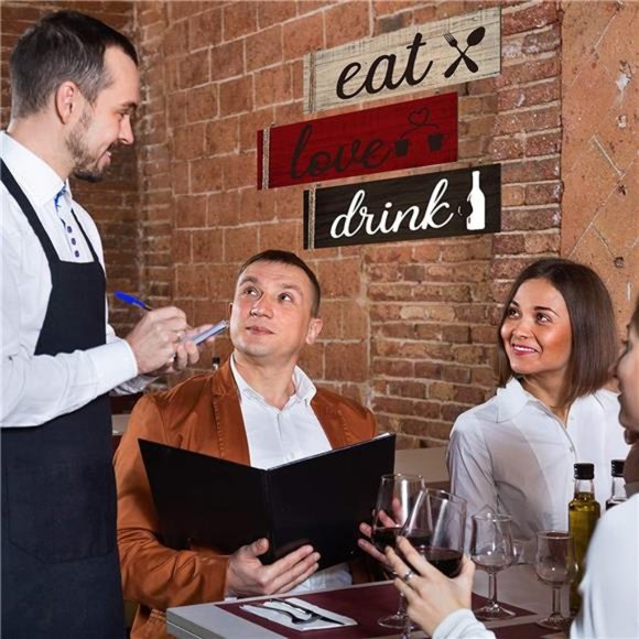 3 Pcs Farmhouse Kitchen Wall Decor Eat Sign Rustic Wooden Kitchen Sign Wood - Picture 3 of 6